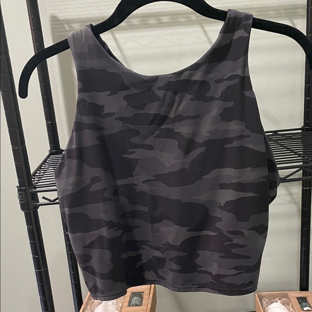 Athleta Black & Gray Camo High-Neck Crop Tank